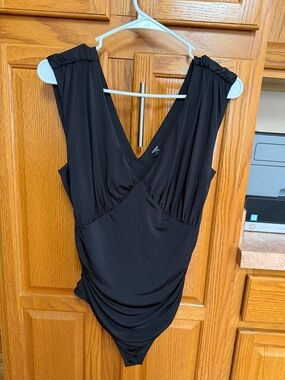 Express Black Deep V- Neck Sleeveless Bodysuit